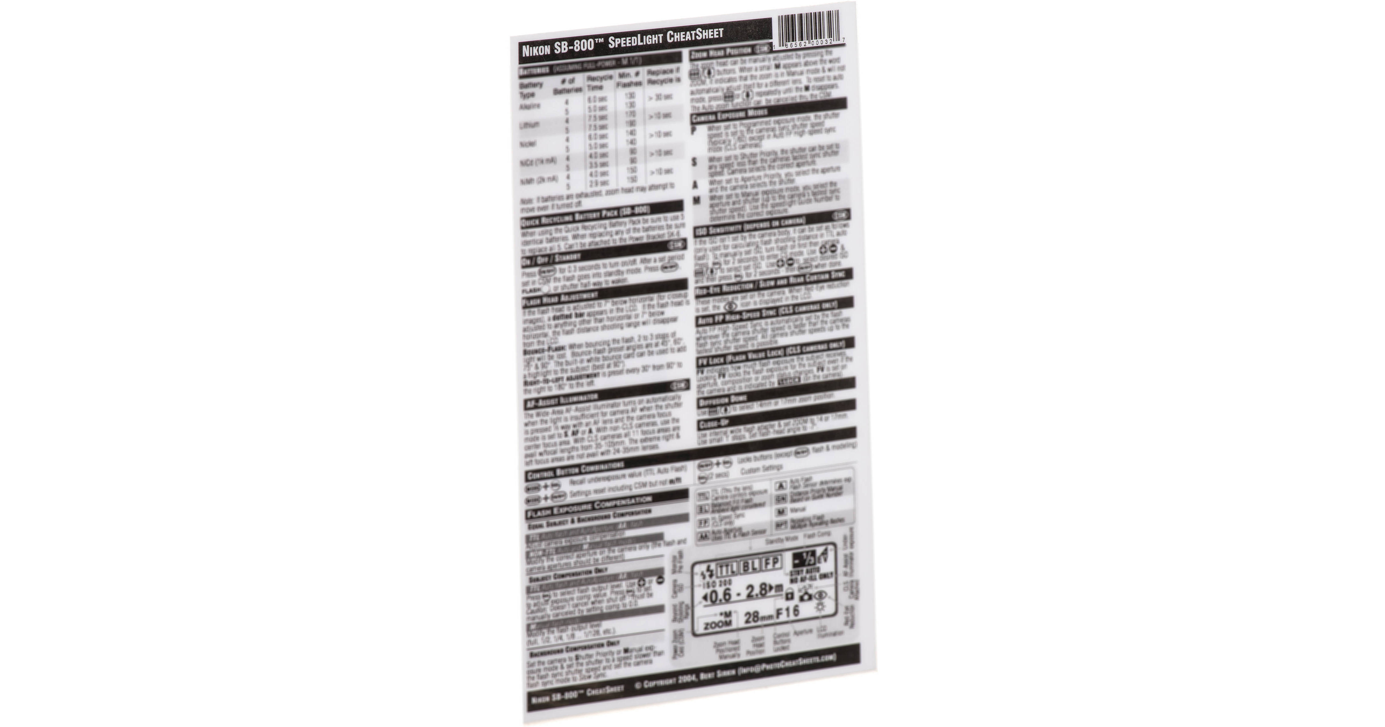 New /' Nikon F5 /' Double Sided Cheat Sheet Laminated