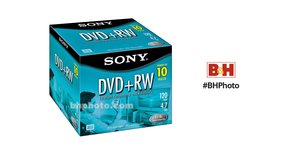 Sony 4.7GB DVD+RW Discs - 10 Pack 10DPW47R2 B&H Photo Video