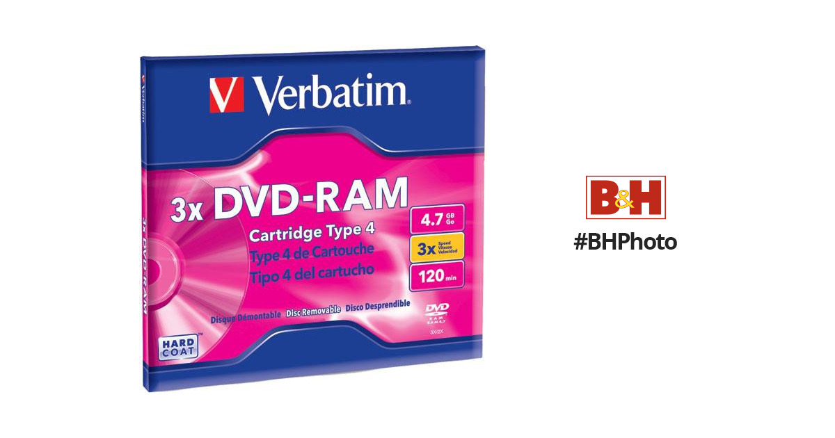 Verbatim DVD-RAM 4.7GB, 3x, Single-Sided, Rewritable, Recordable Disc in  Disc-Removable Type 4 Cartridge