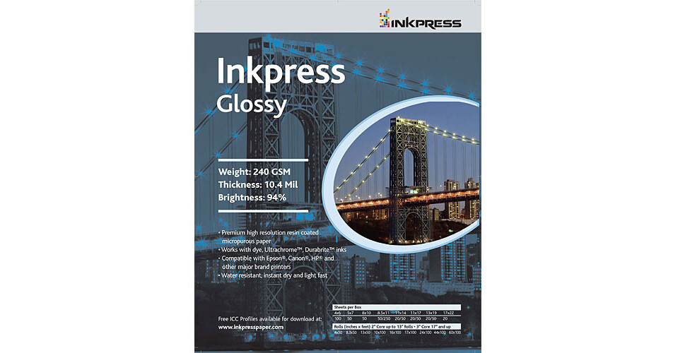 Inkpress Media RC Glossy Inkjet Paper (240gsm) - 13 X PCUG131950