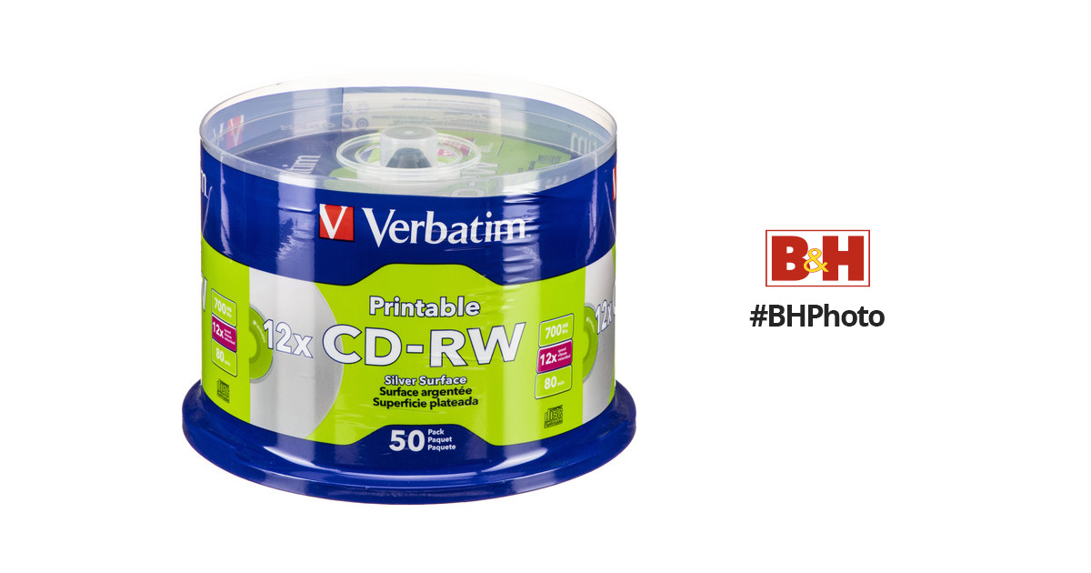 Verbatim CD-RW 700MB 12x DataLifePlus Inkjet Printable Recordable Disc  (Silver, Spindle Pack of 50)