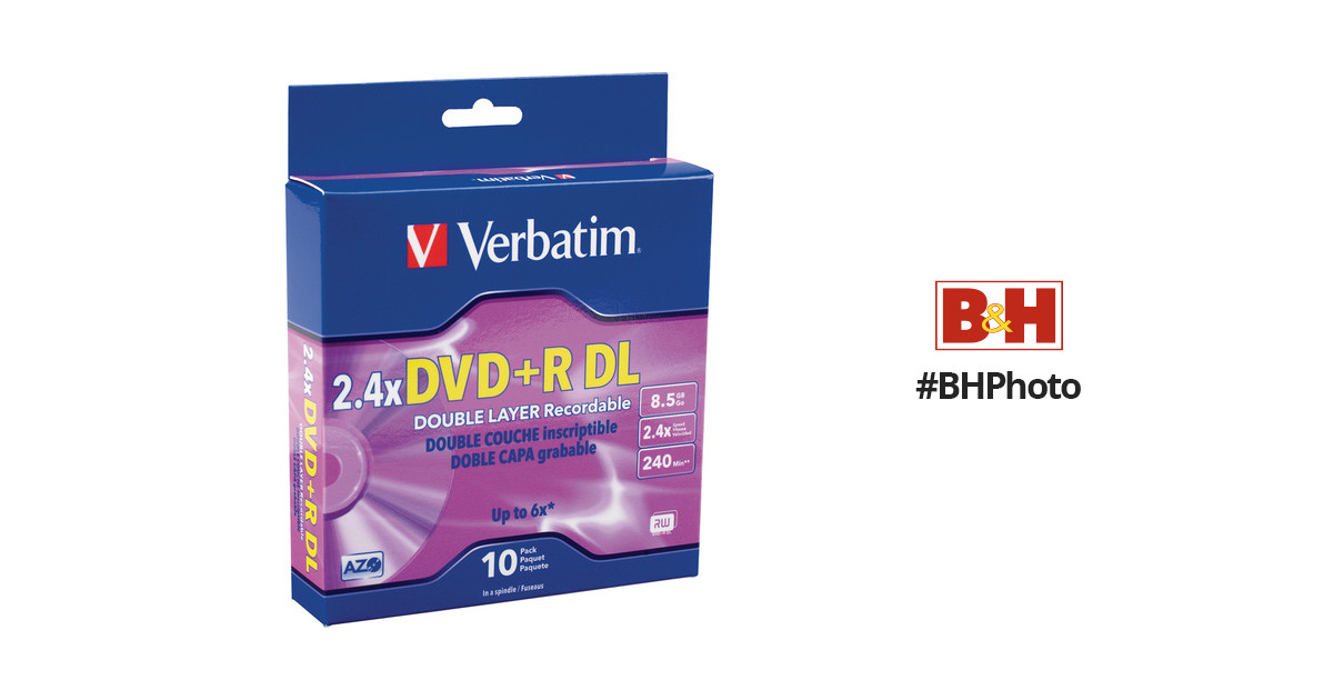 Verbatim DVD+R DL 8.5GB 2.4x (10 Pack Spindle) 95166 B&H Photo