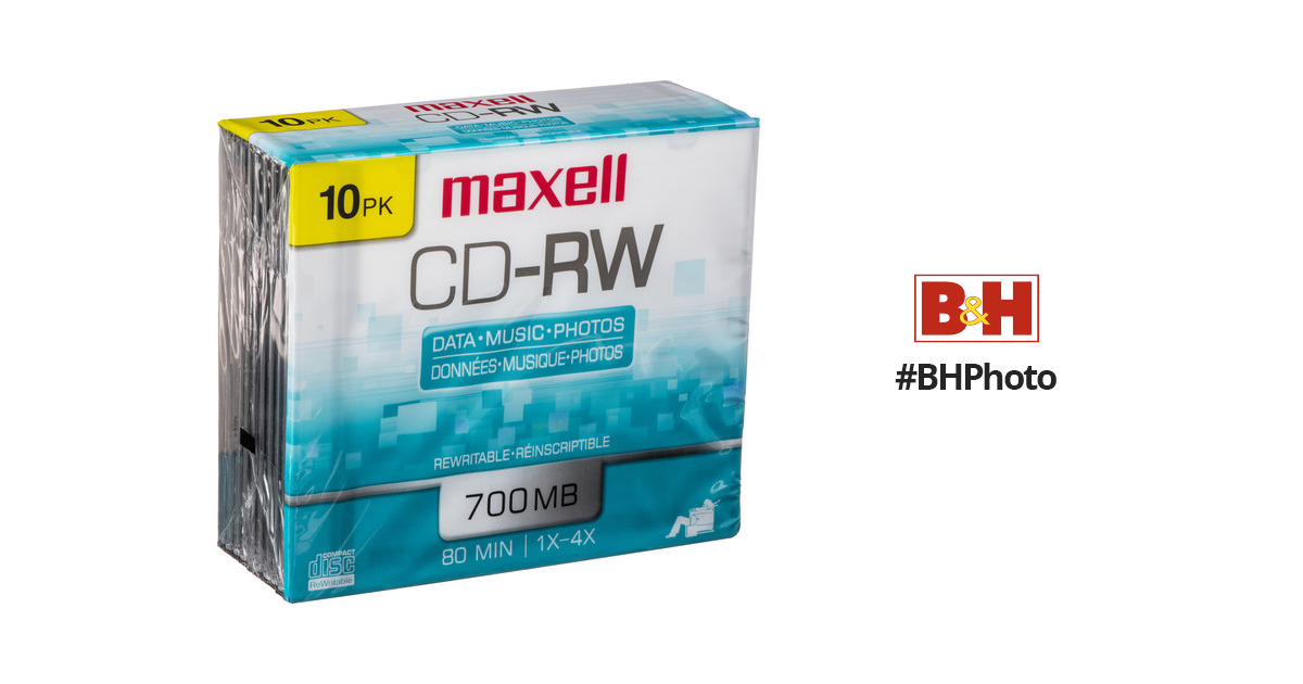 Maxell MAX630011 Premium Qualität Aufnahme und Wiederaufnahme 4X CD-RW Media 52x Schreibgeschwindigkeit 700mb Daten 80 Minuten pro Disck 
