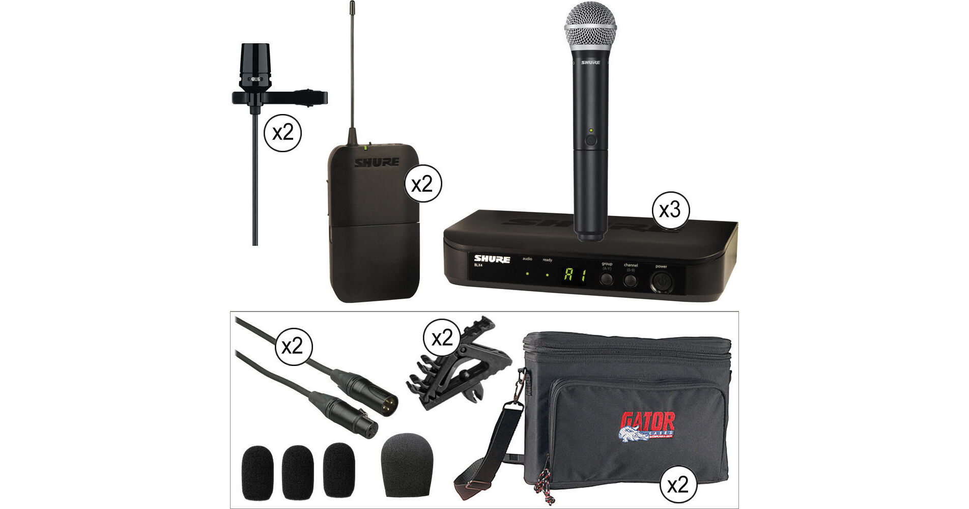 Shure Dual Wireless Handheld Microphone and Lavalier Combo Kit