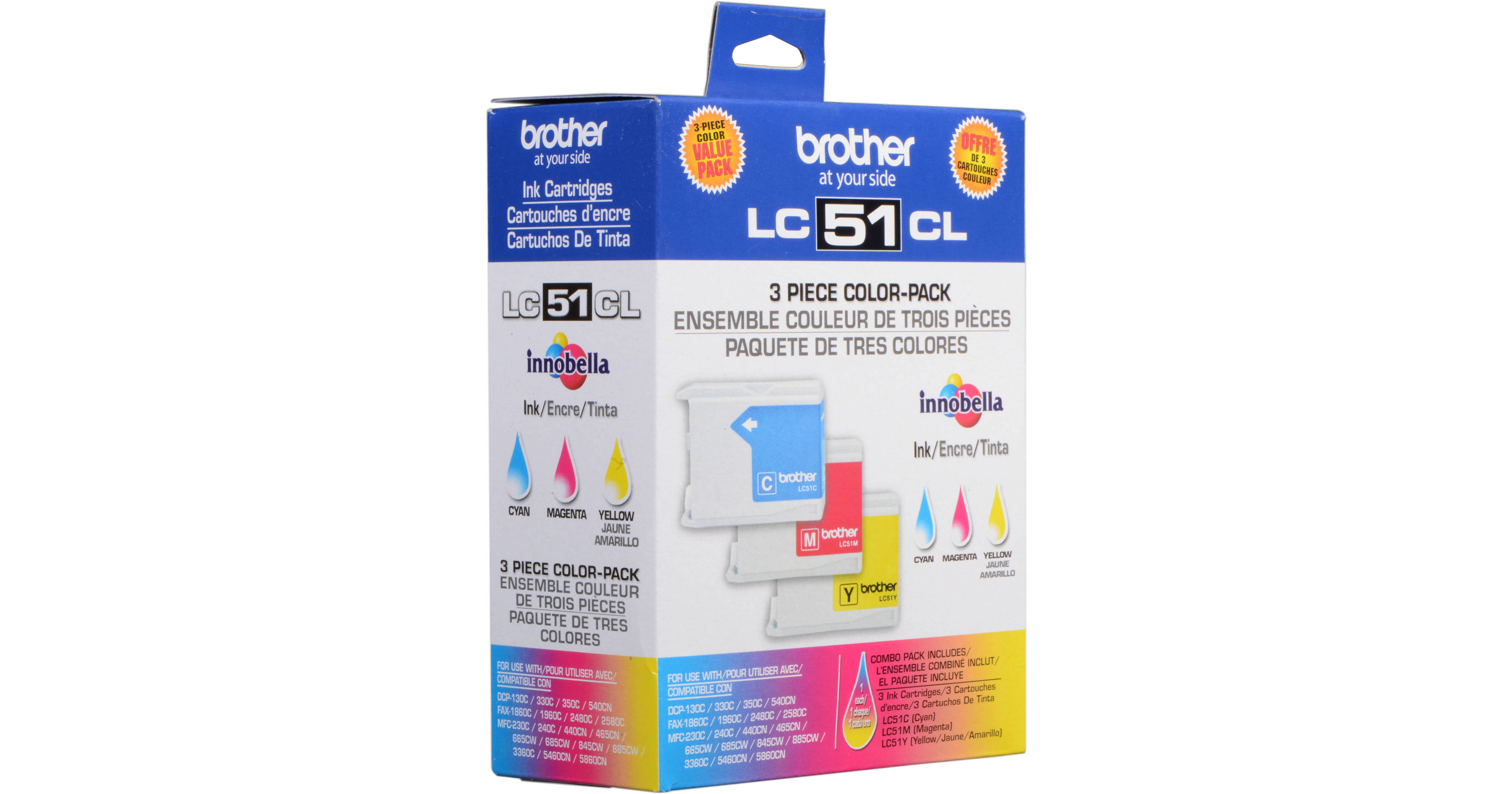 Brother LC-51C, LC-51Y & LC-51M Color Ink Cartridges LC513PKS