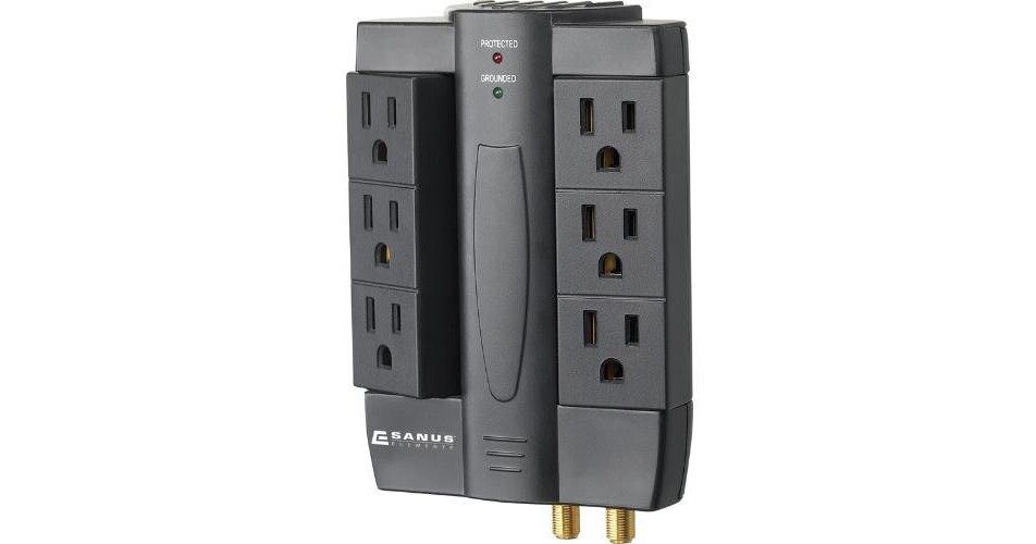 SANUS ELM202X1 6Outlet LowProfile Surge Protector ELM202B1