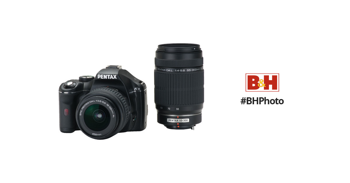 Pentax K-x Digital SLR with 18-55mm and 55-300mm Zoom 15801 B&H