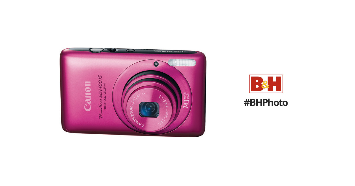 Canon PowerShot SD1400 IS Digital ELPH (Pink) 4183B001 B&H Photo
