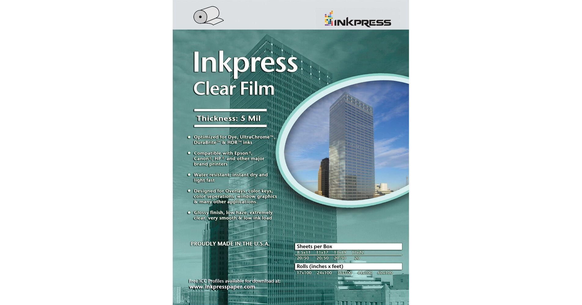 Inkpress Media Clear Film (5 Mil, 60" X 100' Roll) CF60100 B&H