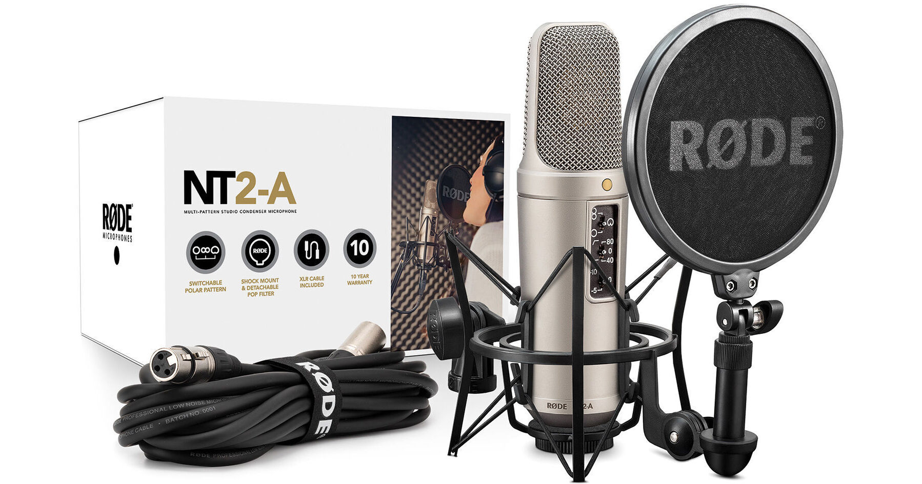 Rode NT2-A Condenser Mic Bundle w/ Auray RF-5P-B Filter & RFMS-580 Filter  Stand