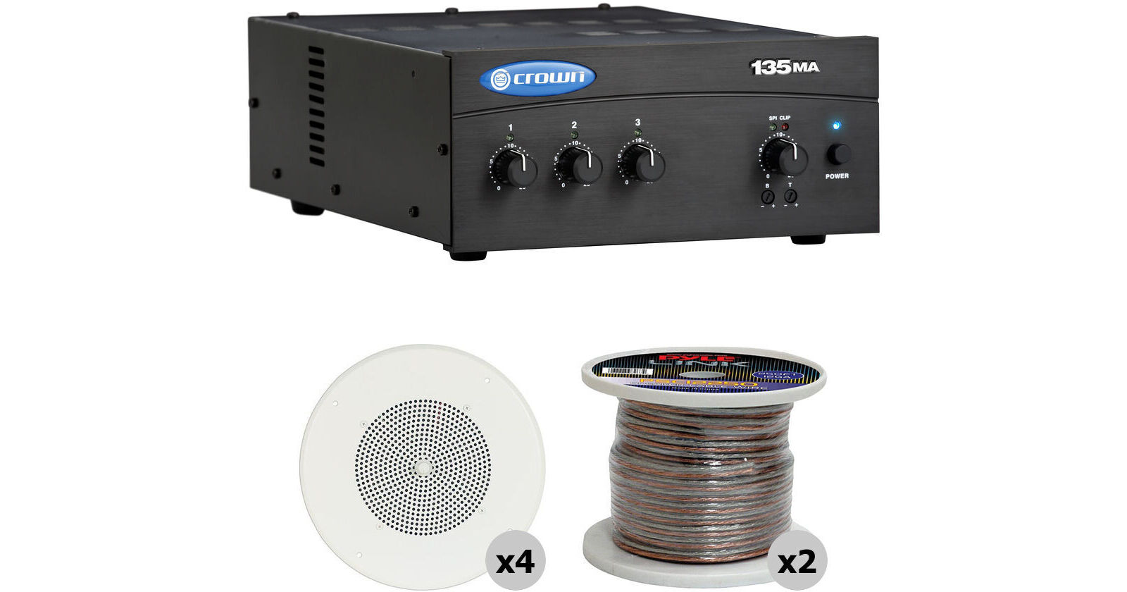 Crown Audio 135MA Commercial Mixer/Amplifier and 4Speaker