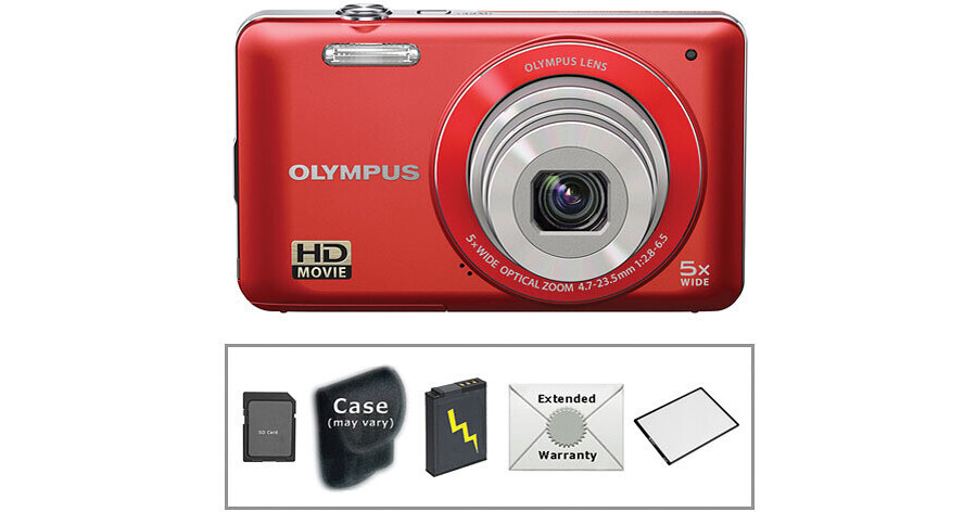 Olympus VG120 Digital Camera with Deluxe Accessory Kit (Red)