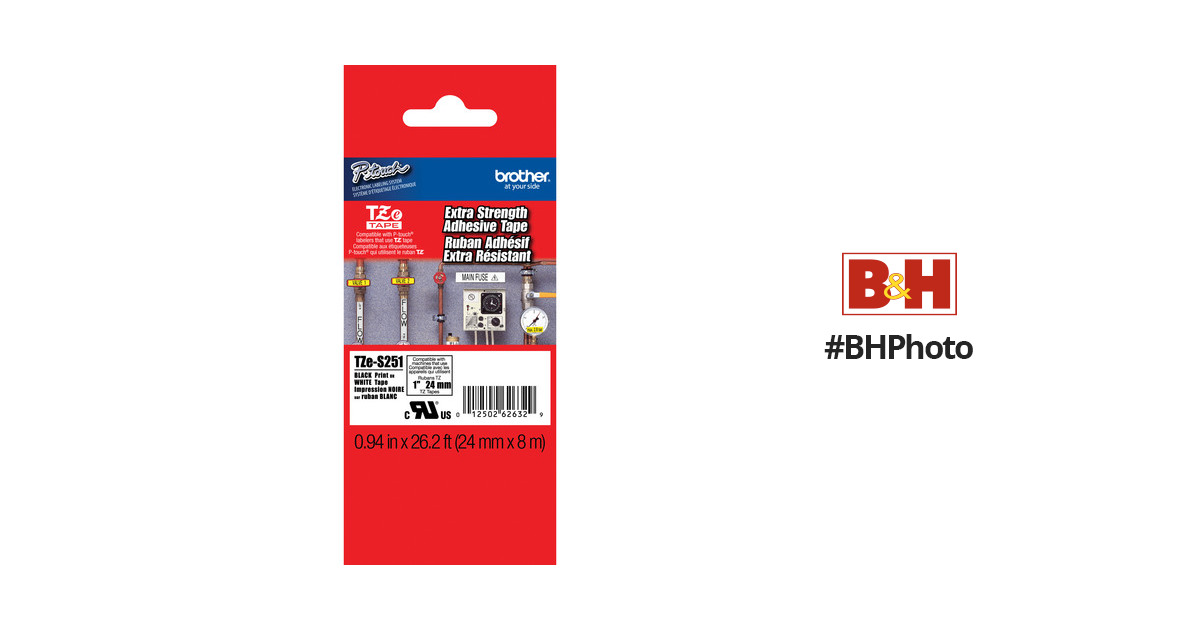 Details about   4 PK Extra Adhesive Black on White Label For Brother TZ TZe S251 PT-Touch PT2710 