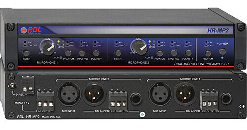 Power Supply Included RDL HR-MP2 Dual Microphone Preamplifier