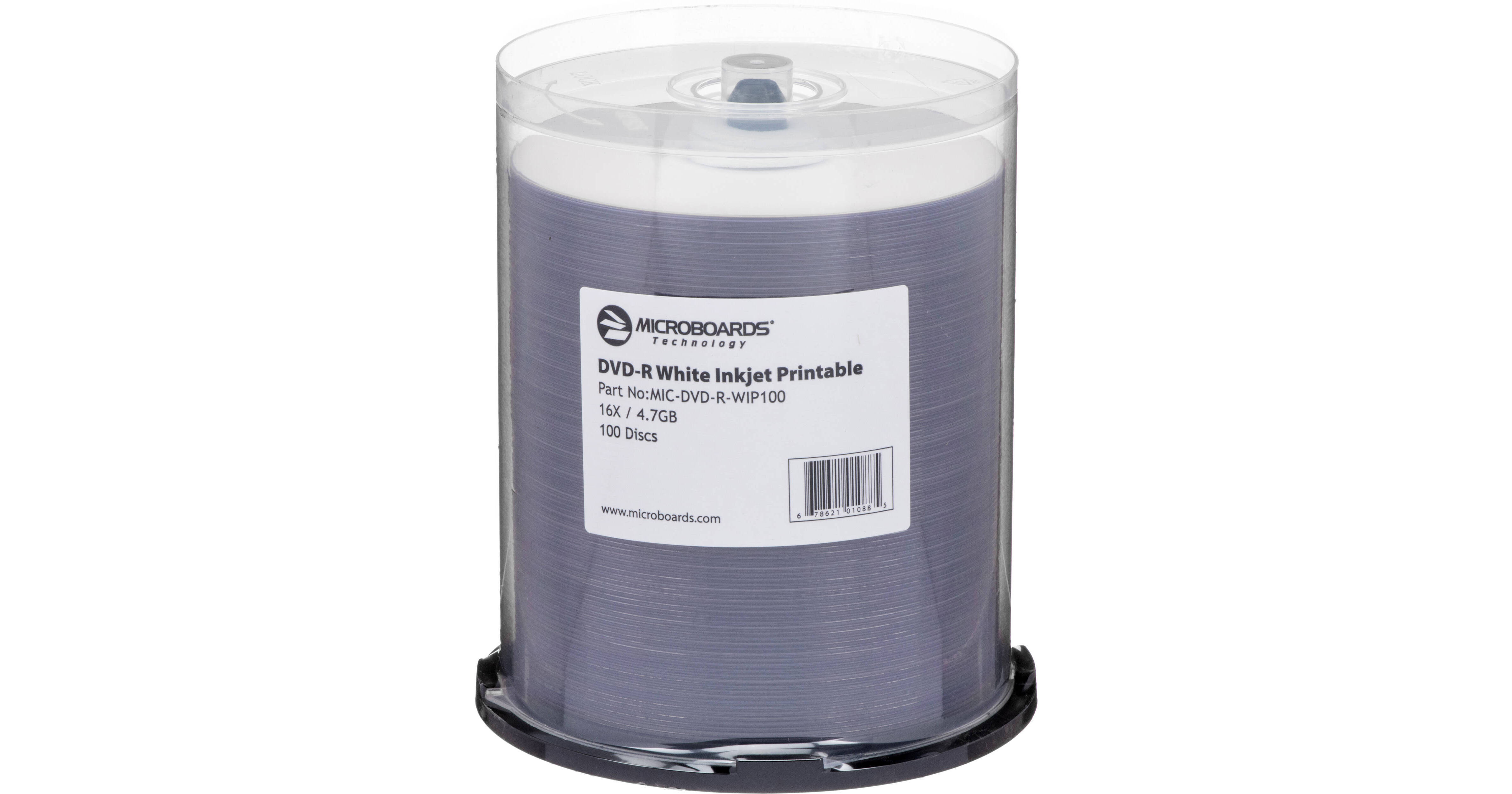 Microboards White Inkjet DVD-R 16x (100 Pk) MIC-DVD-R-WIP100 B&amp;H