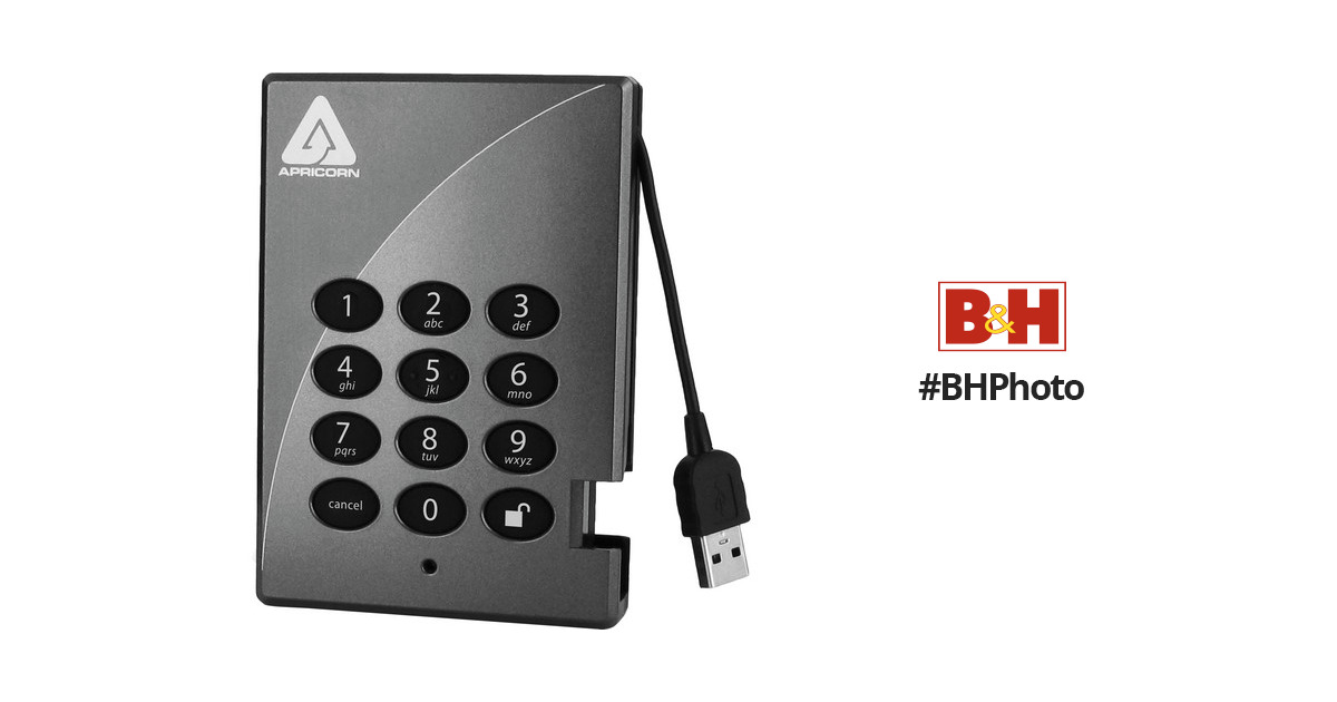 Apricorn 500 GB Padlock USB 2.0 Encrypted Hard A25-PL256-500 B&H