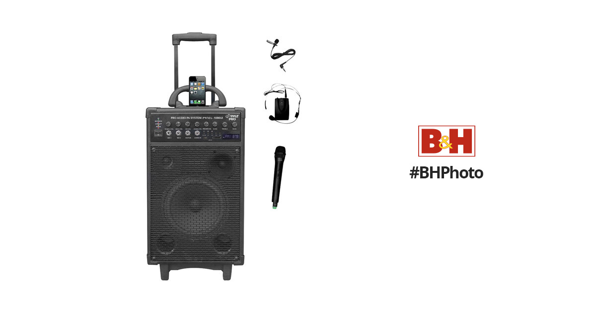 Pyle Pro PWMA1090UI 800W Dual-Channel Wireless Rechargeable Portable PA  System