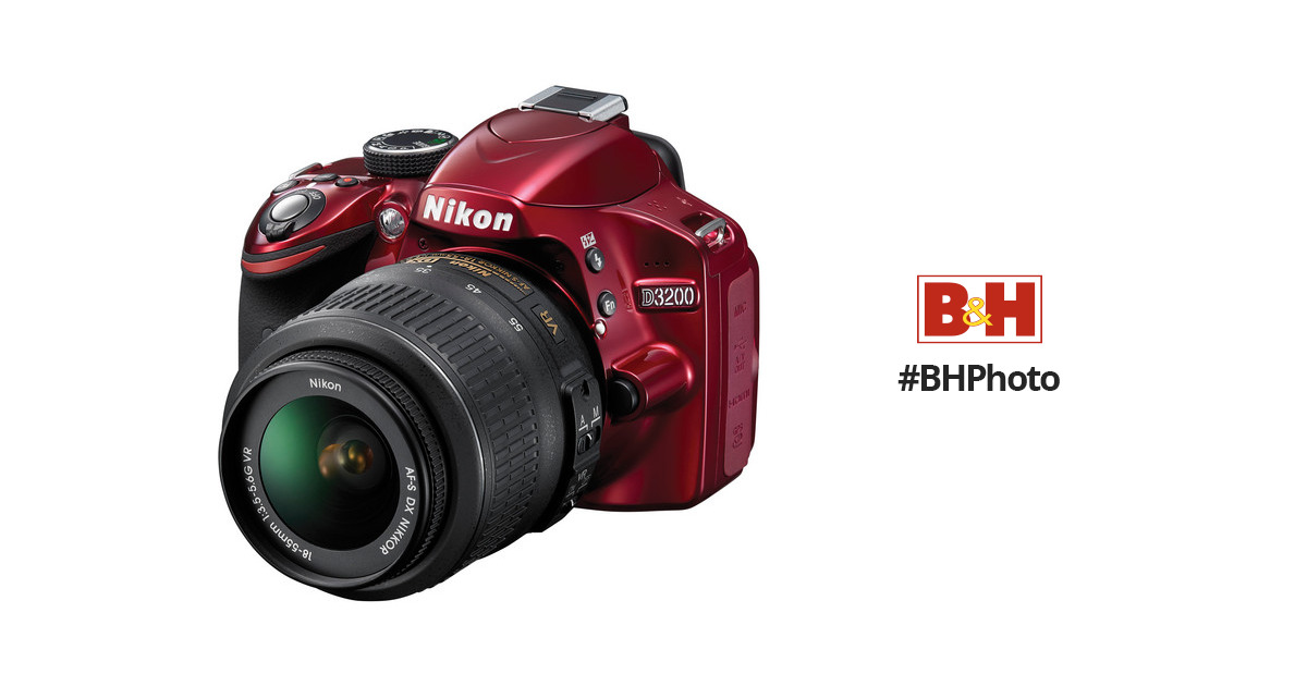 Nikon D3200 DSLR Camera with 18-55mm Lens (Red) 25496 B&H Photo