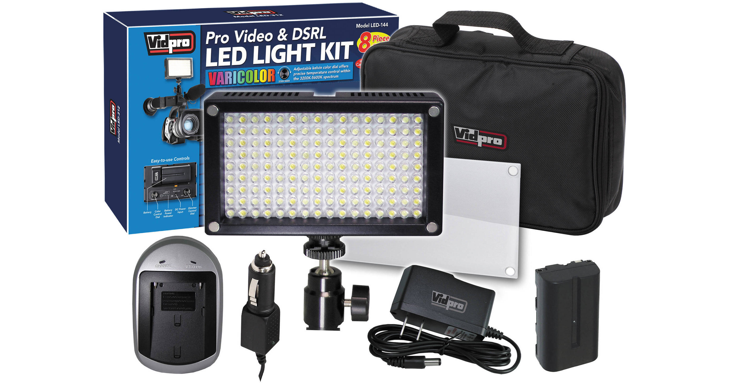 Vidpro Varicolor 144Bulb Video and Photo LED Light Kit LED144