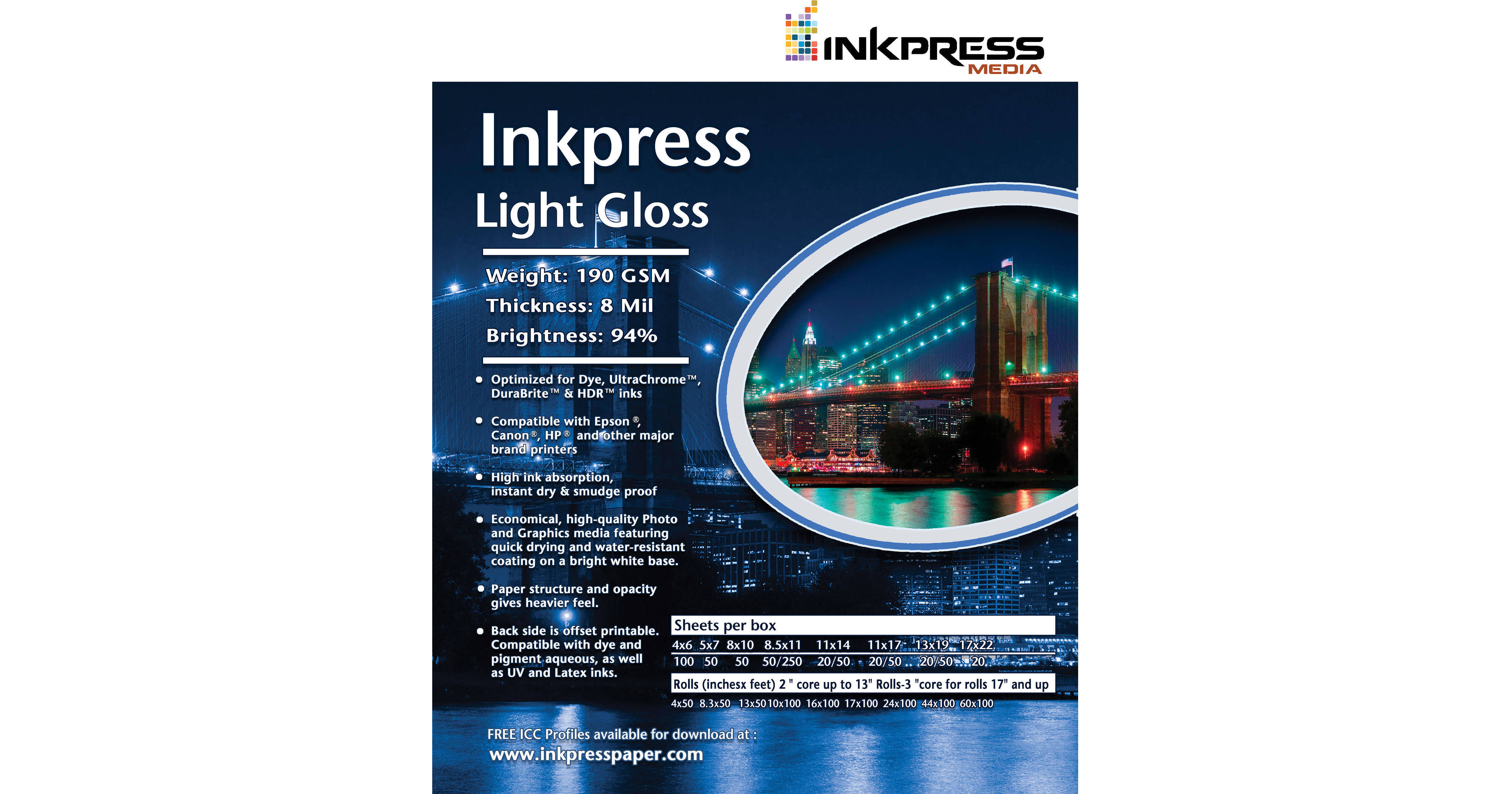 Inkpress Media Light Gloss (60.0" Roll) ILG60100 B&H Photo Video