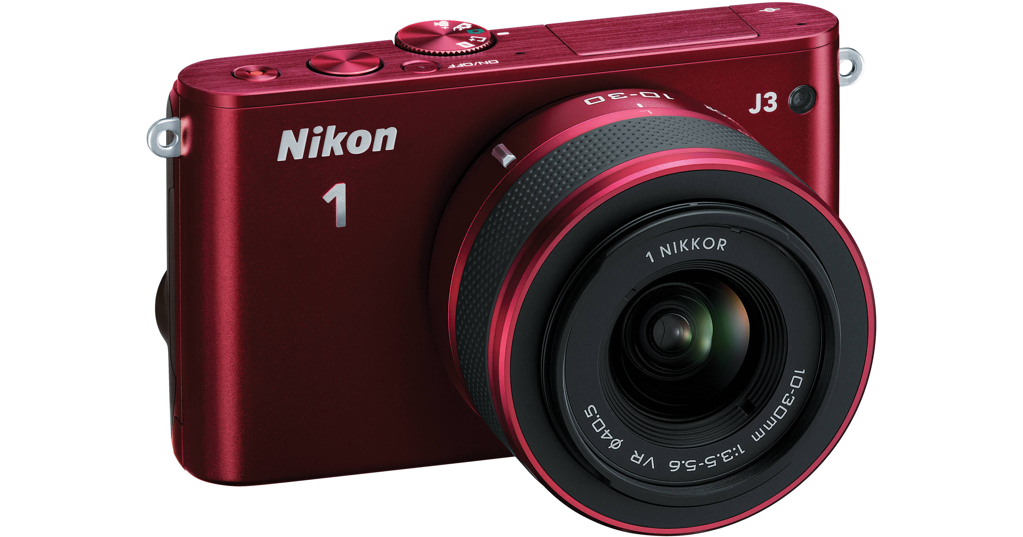 Nikon 1 J3 Mirrorless Digital Camera with 1030mm Lens (Red)