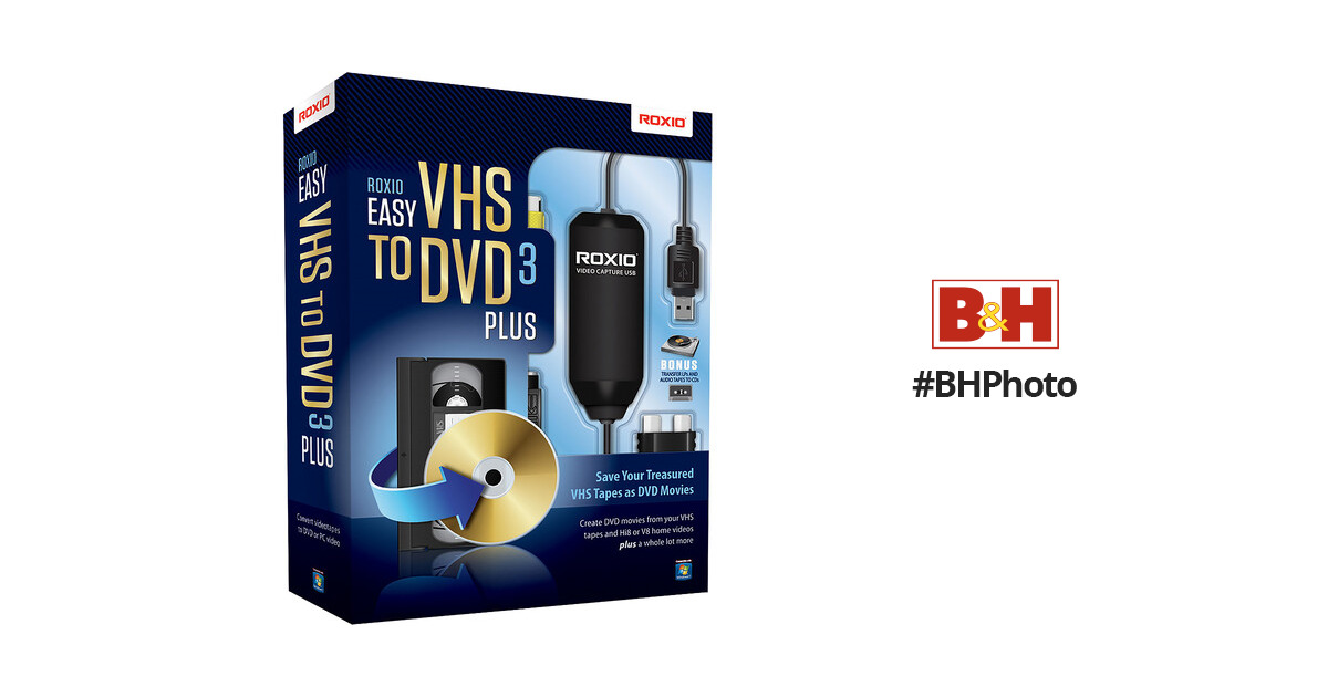 Roxio Easy VHS to DVD 3 Plus, VHS, Hi8, V8 Video to DVD or Digital  Converter