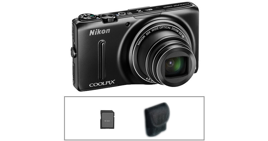 Nikon COOLPIX S9500 Digital Camera Basic Kit (Black) B&H Photo