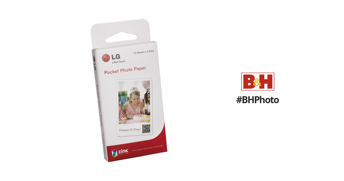 10 sheet x 3 pack LG Pocket Photo Printing Paper Zink 30 sheet 