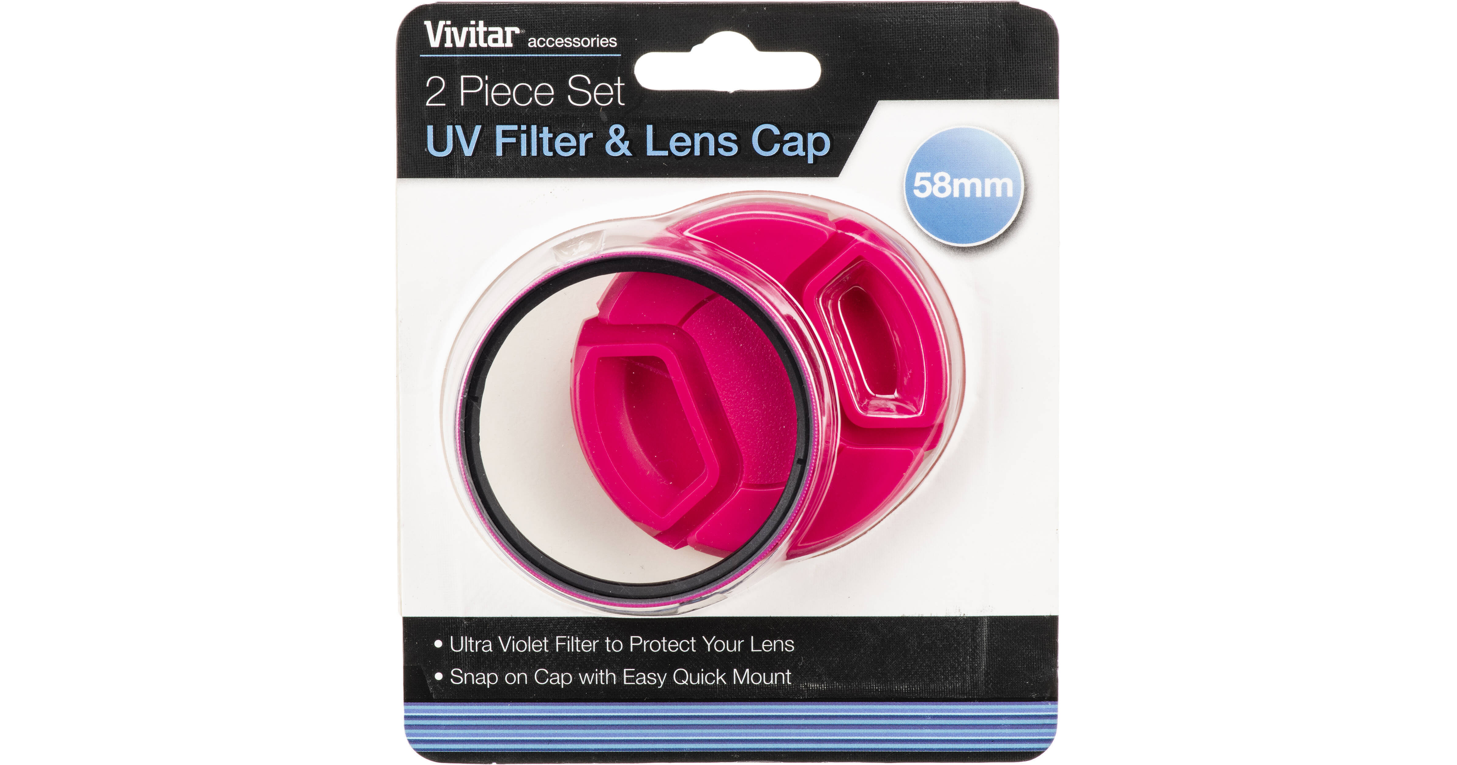 Vivitar 58mm UV Filter and SnapOn Lens Cap (Pink)