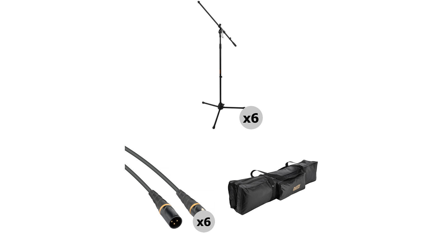 Auray Six Mic Stands and Cables Kit with Carrying Bag
