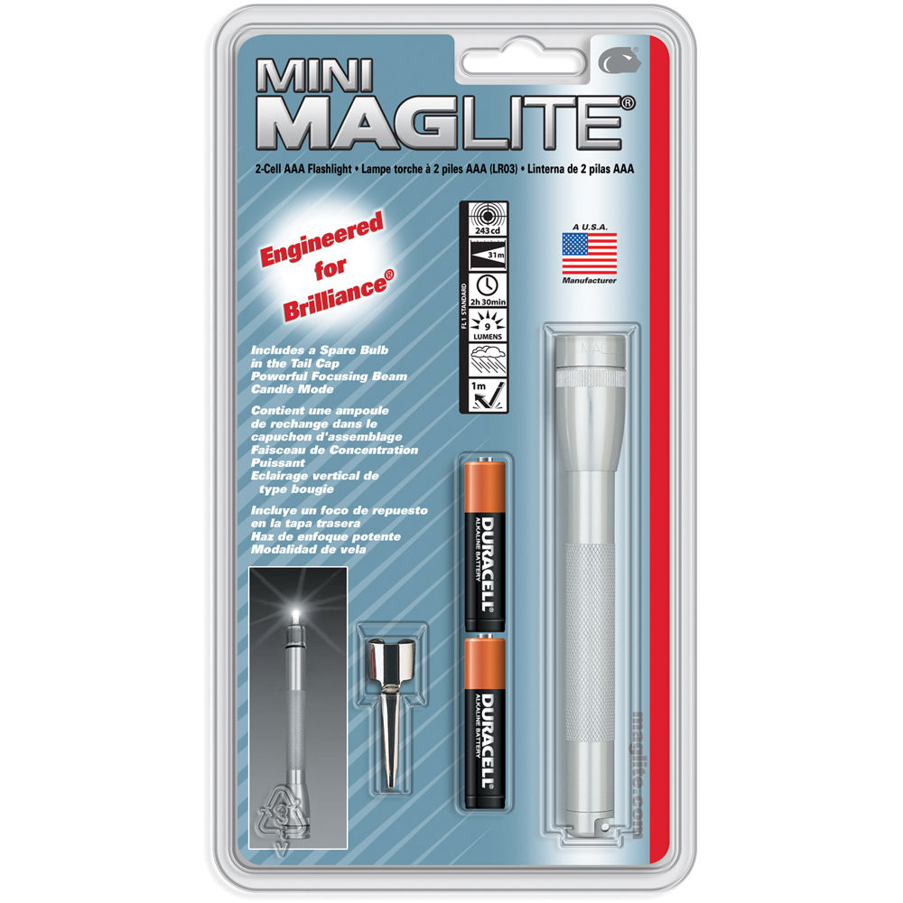 Maglite Mini Maglite 2 Cell a Flashlight With Clip Gray