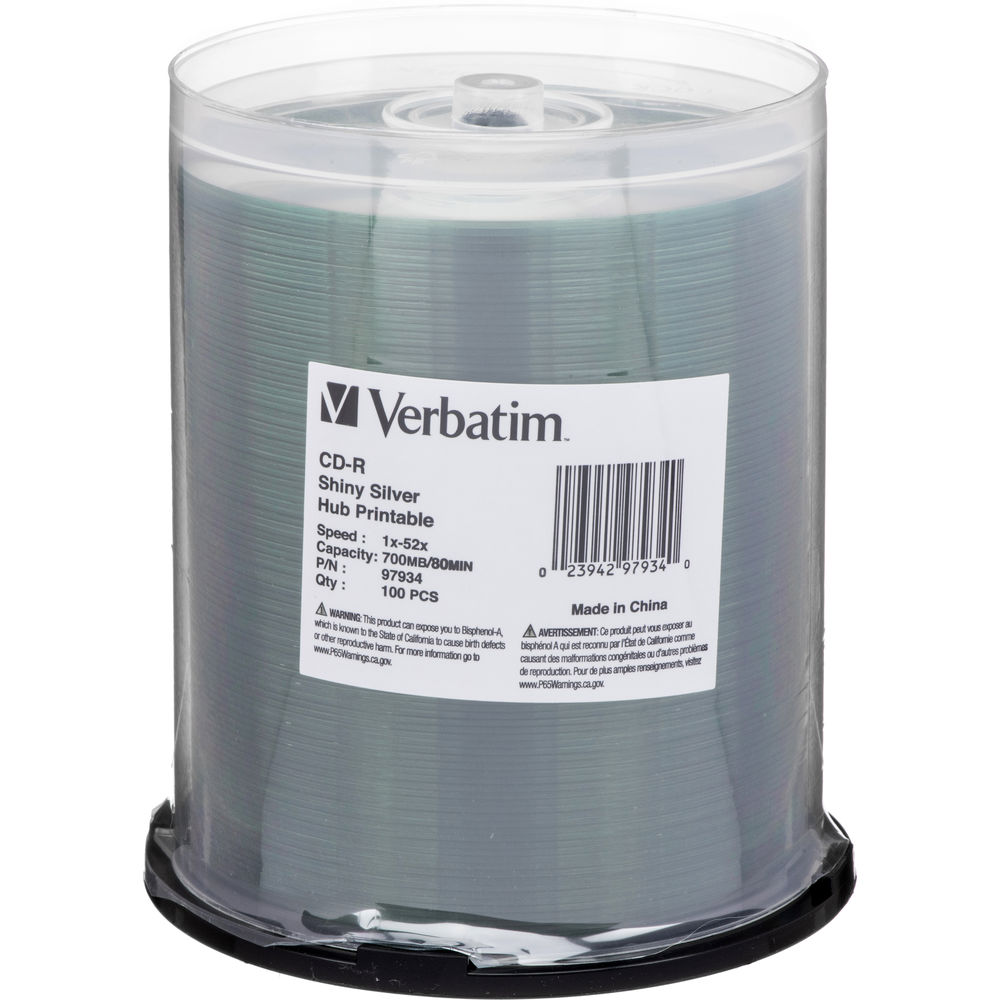 Verbatim Vibrant Silver Hub Printable CD-Recordable Discs (Spindle 100-Pk) image about Printable Cds known as Verbatim Brilliant Silver Hub Printable CD-Recordable Discs (Spindle 100-Pk)