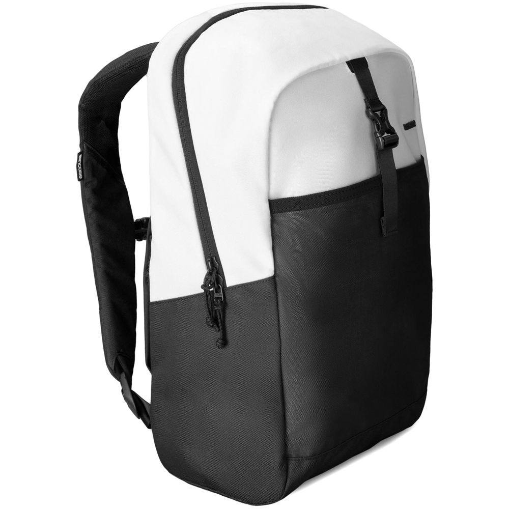 white and black backpack