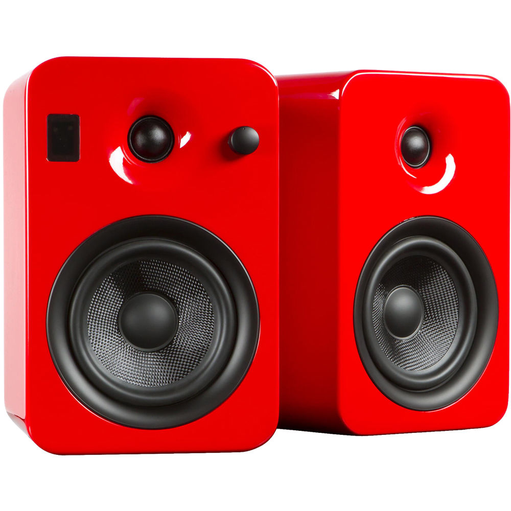 red bookshelf speakers