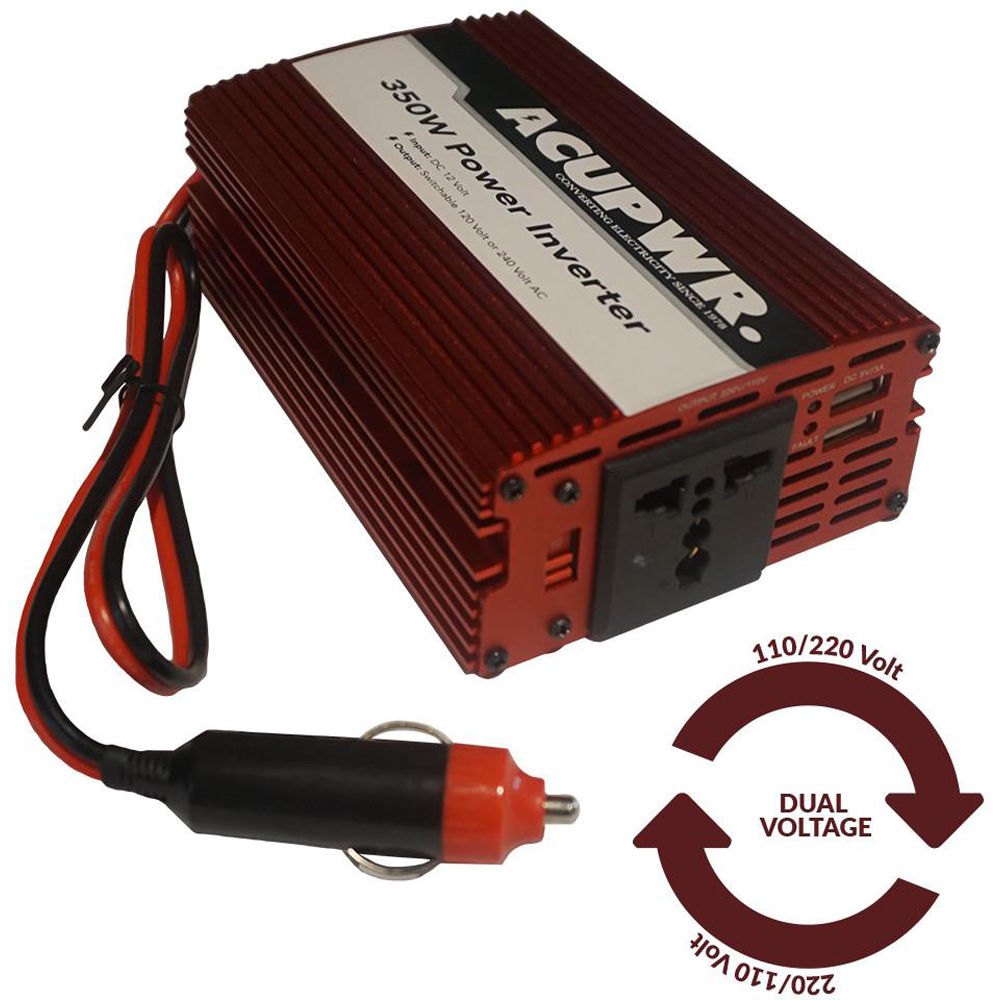 Acupwr C350D 110V Or 220V Output 350W Car Travel Power Inverter Converts 12V Dc To 110 Or 240V Ac With Universal Plug Port Ideal For Charging Laptops, Smart Phones, Tablets & More (700253460520)