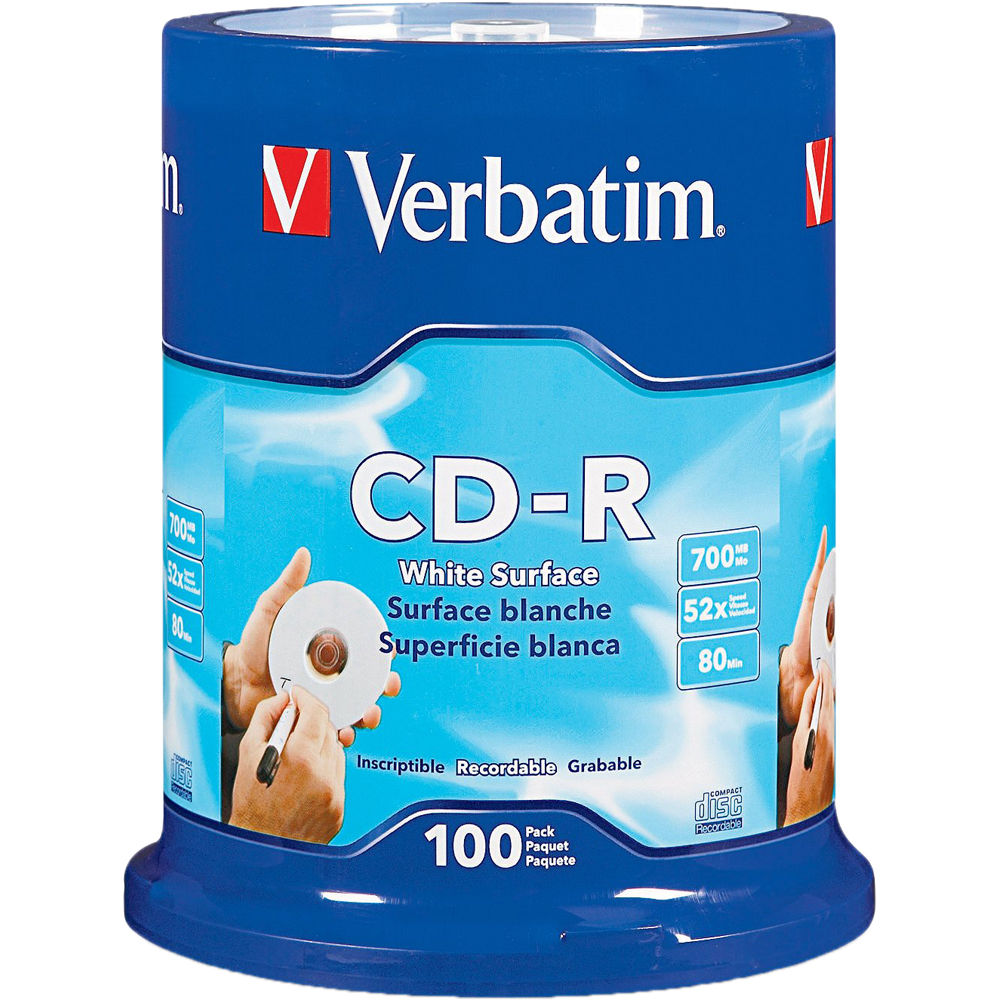 Verbatim CDR Printable Disc Spindle White Pack of 100 Electronics