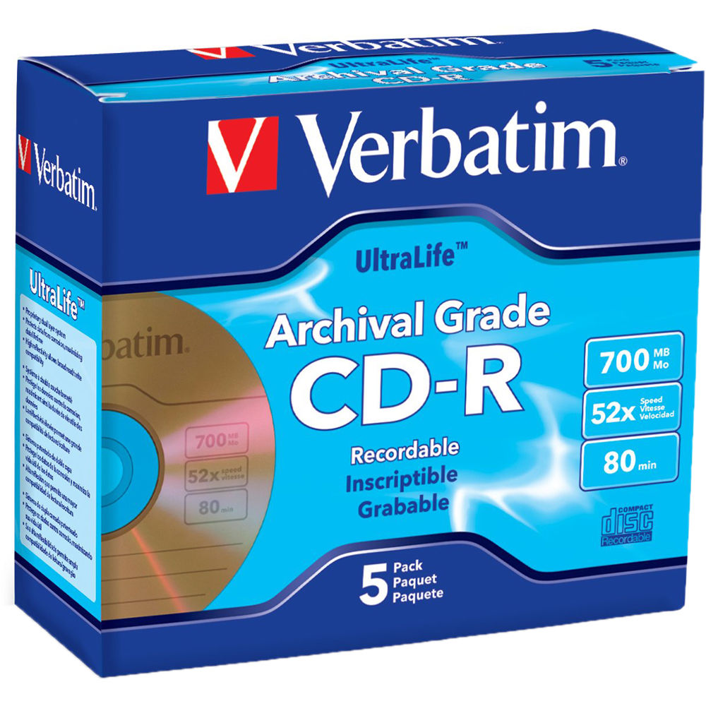 Упаковка дисков CD-R Verbatim Printable 52х 700 MB,10 шт. Jewel Case. Verbatim CD-R Jewel Case. «Verbatim» 700 MB 52х 80 min. DVD-R 4.7GB 8x Ultralife Gold archival Grade.