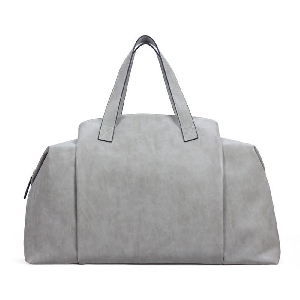 light grey suede handbag