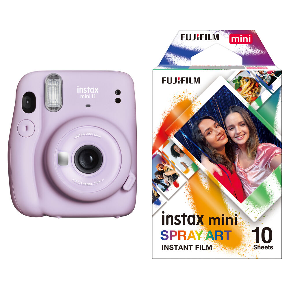 Photo 1 of (NO FILM/ CAMERA ONLY)
FUJIFILM INSTAX MINI 11 Instant Film Camera with Spray Art Film Kit (Lilac Purple, 10 Exposures)