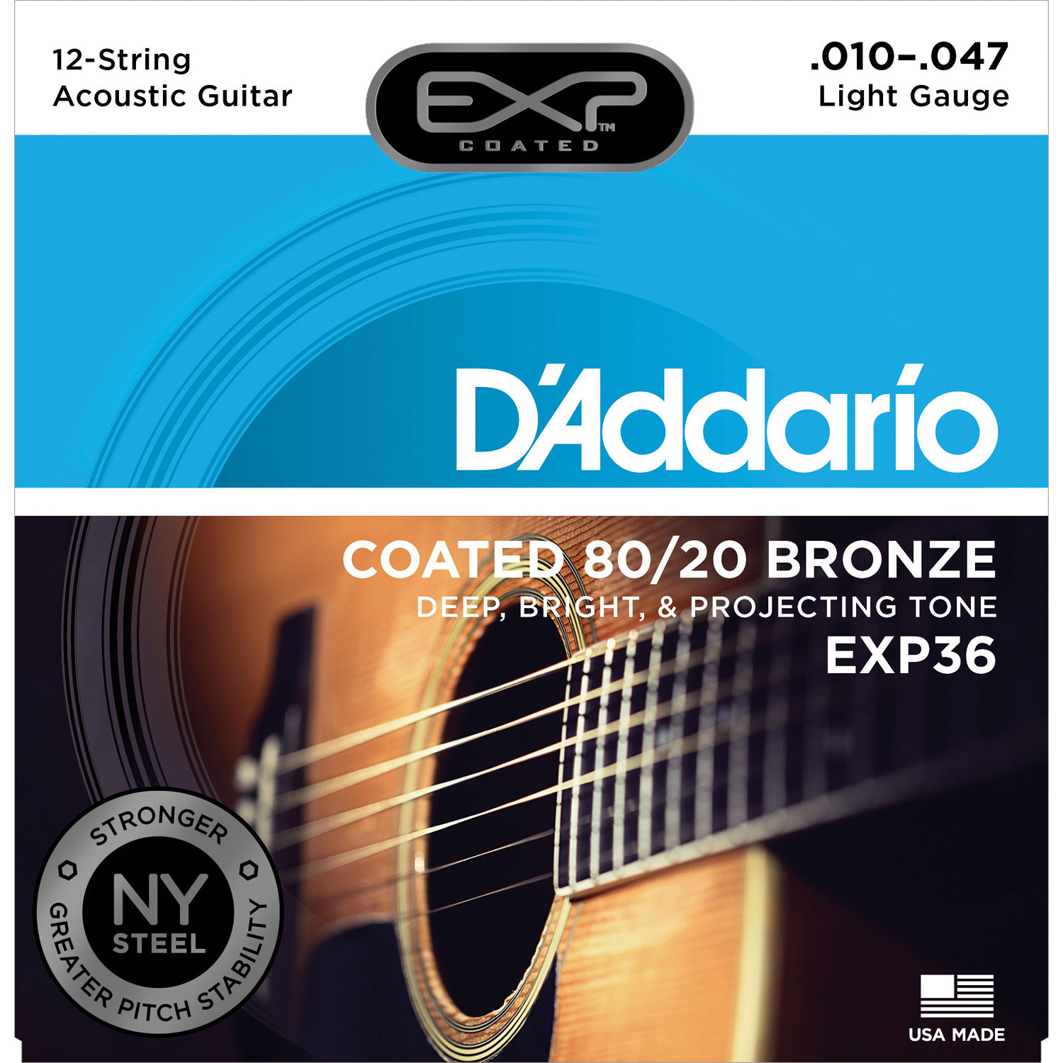 10 D\u0027Addario (12-String Coated Guitar Set, EXP36 80/20 Acoustic Light Bronze - Strings 47)