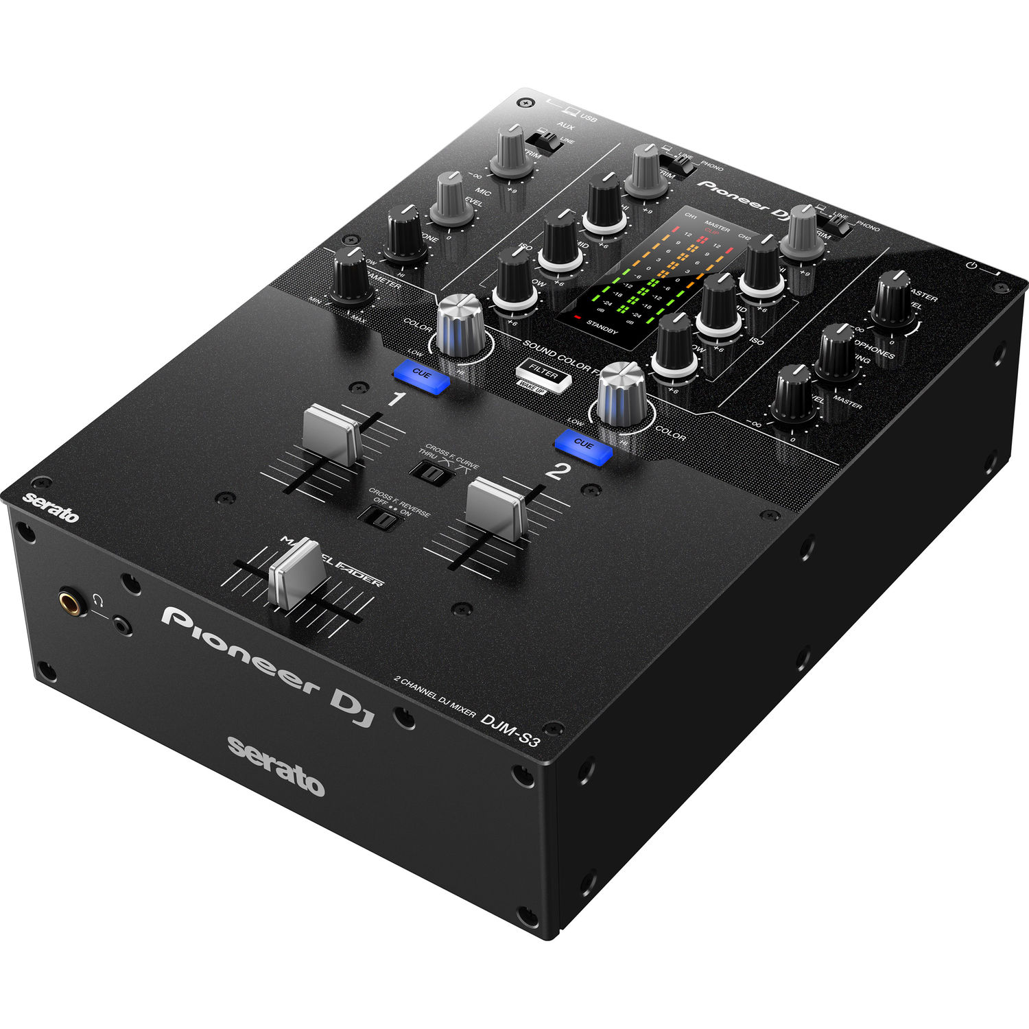 and Austin Bazaar Polishing Cloth Headphones Pioneer DJM-S3 2-Channel Mixer for Serato DJ Bundle with Stand
