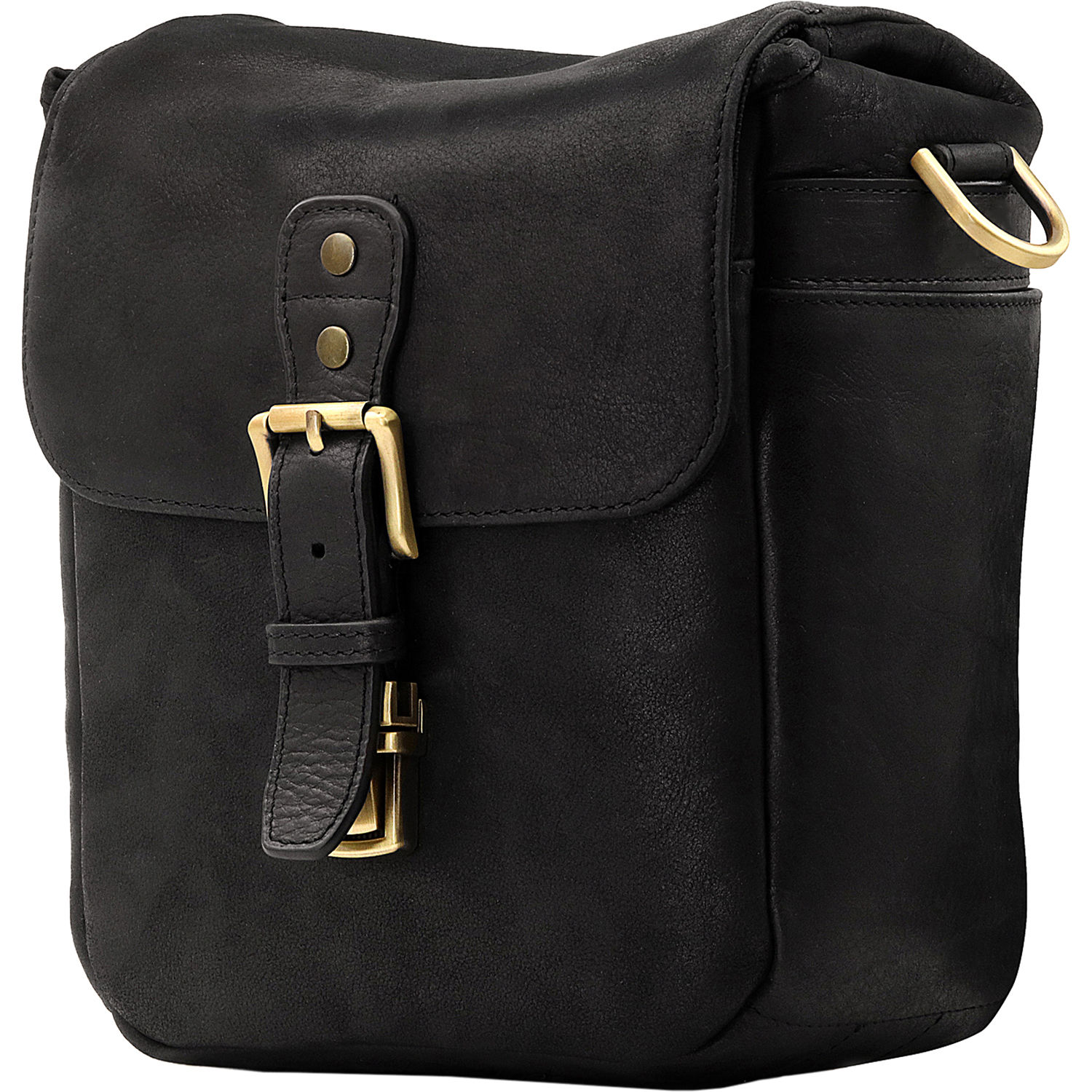 small black leather messenger bag