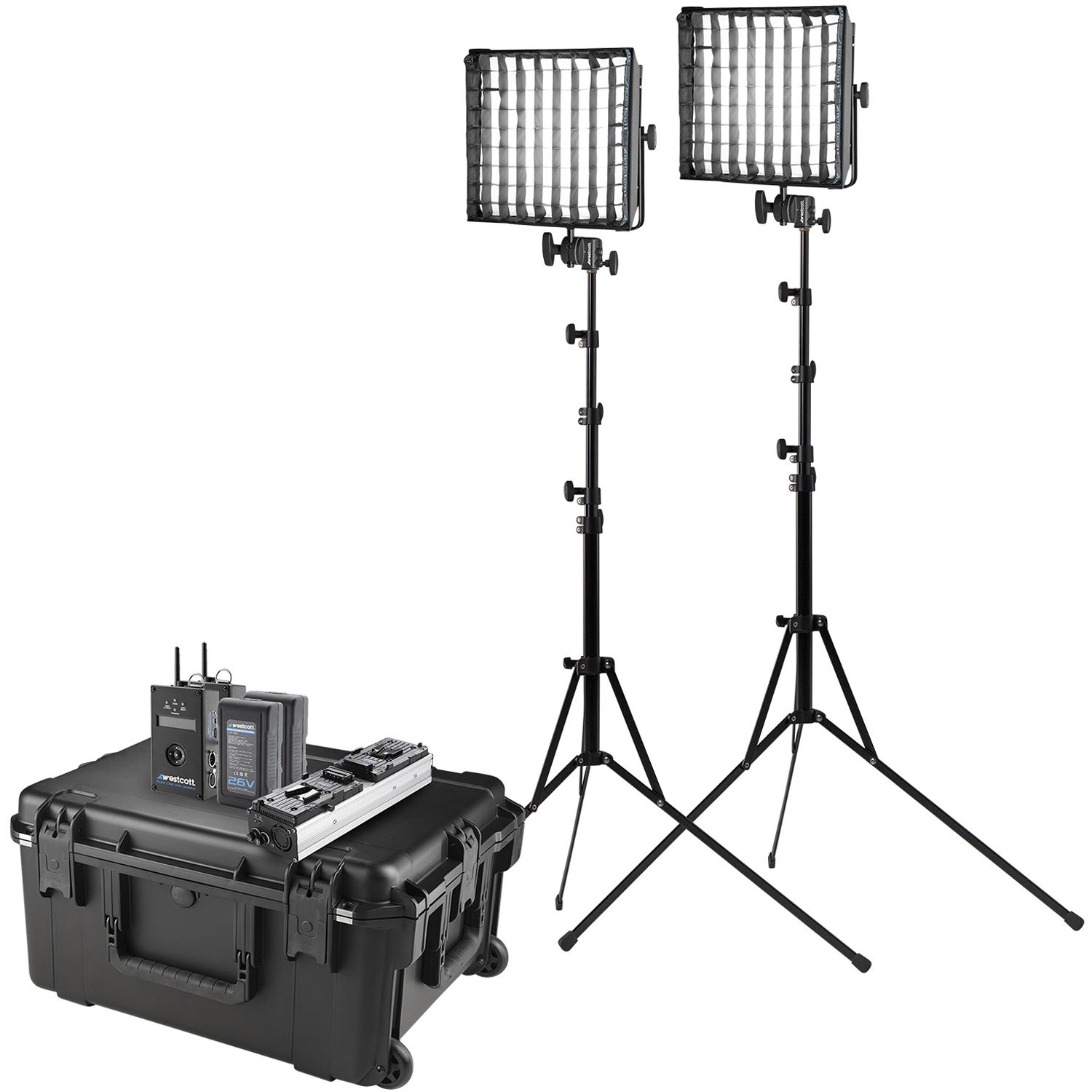 Westcott Flex Cine Dmx Rgbw Led Mat Two Light Fixture Travel Kit With Batteries And Stands 1 X