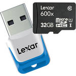 Lexar 32GB High-Performance microSDHC 600x Class 10 UHS-I Memory Card with USB 3.0 Reader