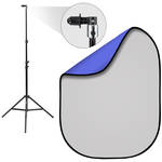 Fovitec 5 x 6.5' Double-Sided Pop-Up Background & Stand Kit (Chroma Blue/Solid Gray)