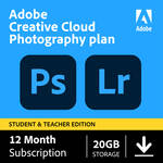 Adobe Creative Cloud Photography Plan with 20GB Cloud Storage (12-Month Subscription, Student and Teacher Edition, Download Card)