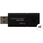 2-Pack Kingston Technology DT100G3 64GB USB 3.0 Flash Drive