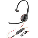 Poly Blackwire 3215 Mono USB-C Headset with USB-C to USB-A Adapter