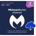 Malwarebytes Premium Cybersecurity Software (Download, 3-Device License, 1-Year)