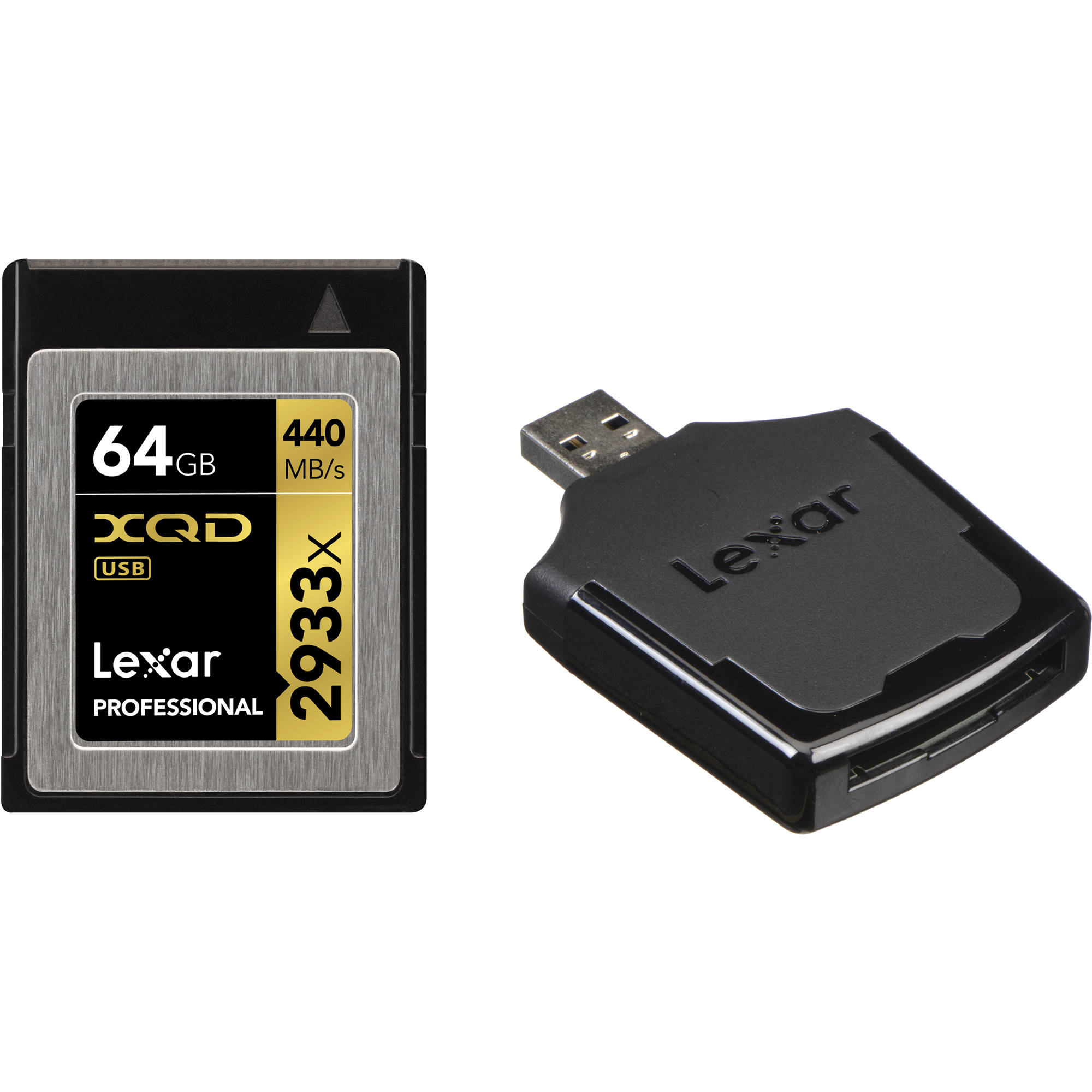 lexar 64gb professional 2933x xqd 2.0 memory card with usb 3.0 card reader